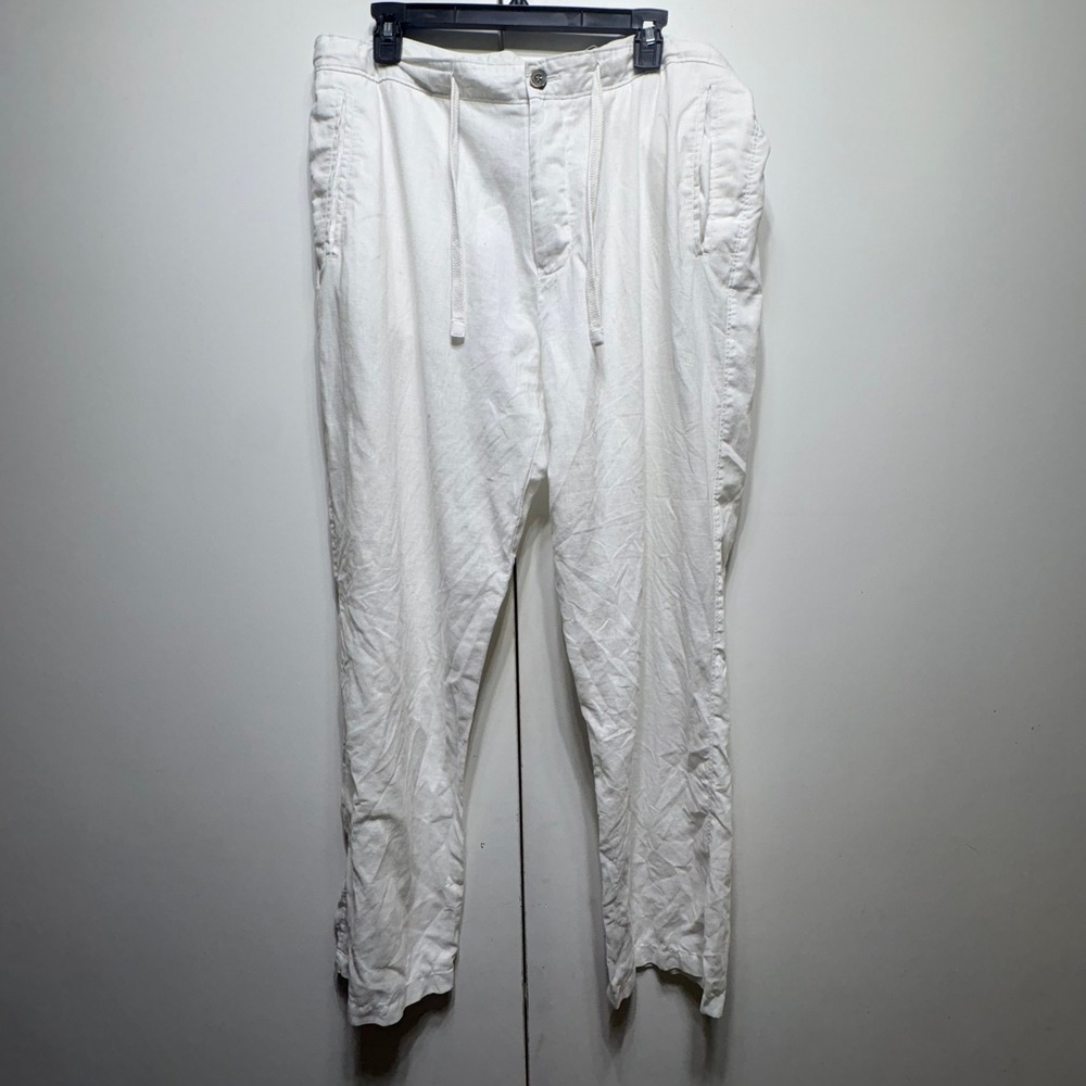 Tasso Elba Island Pants Mens White Linen Drawstring Casual Beach Trousers